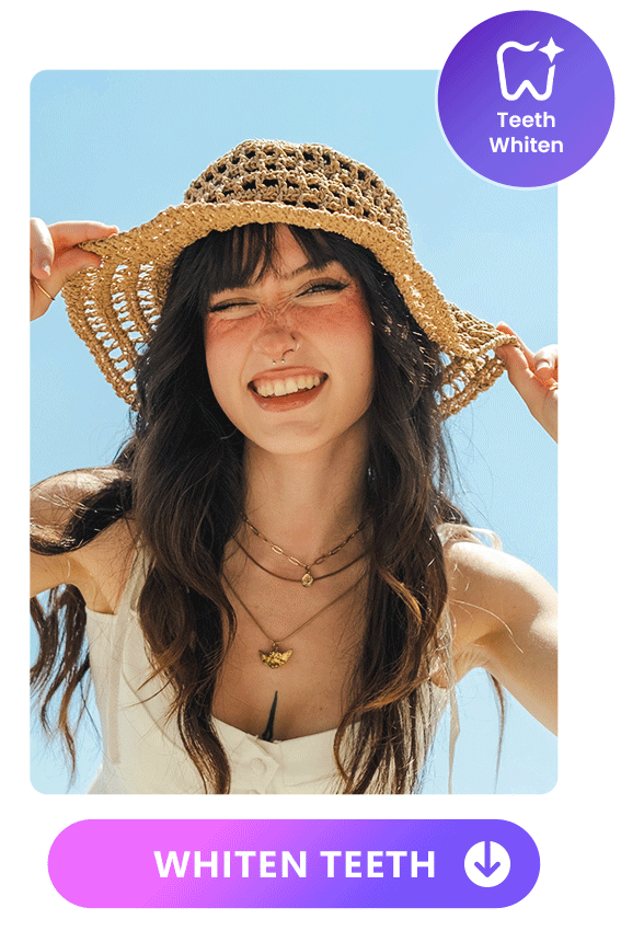 whiten teeth of a girl wearing a straw hat with Vivid Glam